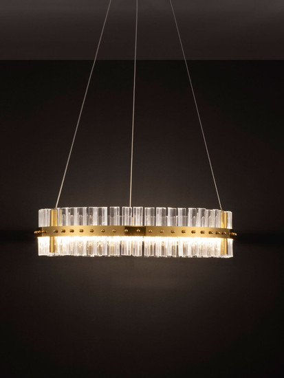 Nova Luce LED Pendelleuchte Kezo dimmbar 45W neutralweiss 3500K Platingold Glas Edelstahl Ø60cm 9019733