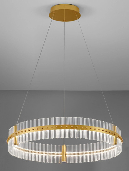 Nova Luce LED Pendelleuchte Kezo dimmbar 56W neutralweiss 3500K Platingold Glas Edelstahl Ø78cm 9019734