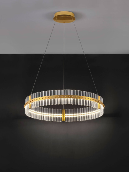 Nova Luce LED Pendelleuchte Kezo dimmbar 56W neutralweiss 3500K Platingold Glas Edelstahl Ø78cm 9019734