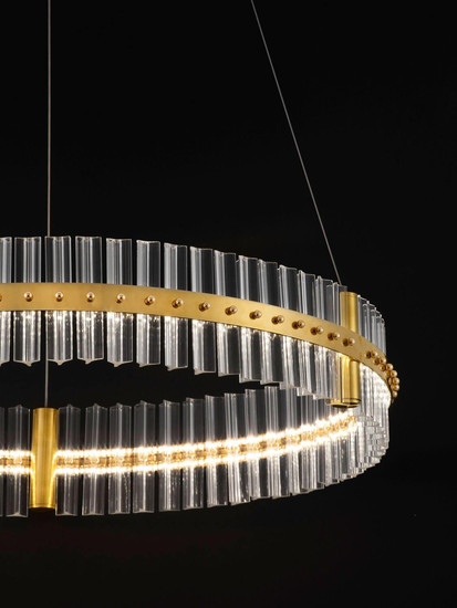Nova Luce LED Pendelleuchte Kezo dimmbar 56W neutralweiss 3500K Platingold Glas Edelstahl Ø78cm 9019734