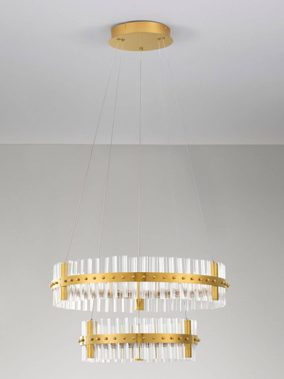 Nova Luce LED Pendelleuchte Kezo dimmbar 67W neutralweiss 3500K Platingold Glas Edelstahl Ø60cm 9019735