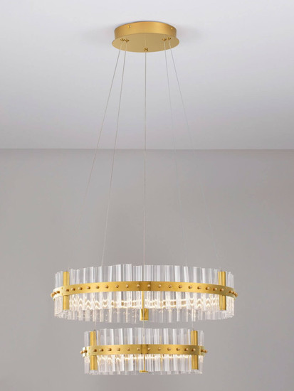 Nova Luce LED Pendelleuchte Kezo dimmbar 67W neutralweiss 3500K Platingold Glas Edelstahl Ø60cm 9019735