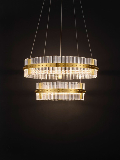 Nova Luce LED Pendelleuchte Kezo dimmbar 67W neutralweiss 3500K Platingold Glas Edelstahl Ø60cm 9019735