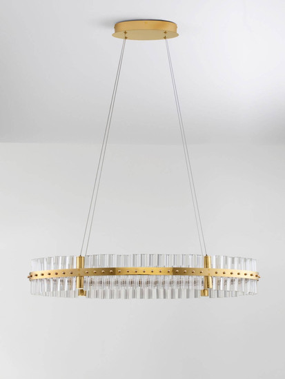 Nova Luce LED Pendelleuchte Kezo dimmbar 45W neutralweiss 3500K Platingold Glas Edelstahl 90x28cm 9019736