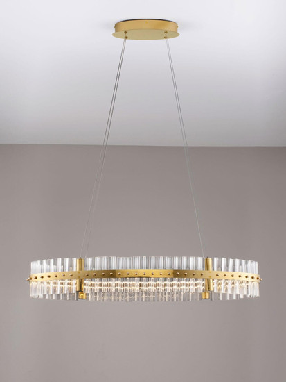 Nova Luce LED Pendelleuchte Kezo dimmbar 45W neutralweiss 3500K Platingold Glas Edelstahl 90x28cm 9019736