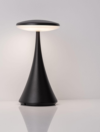 Nova Luce LED Akku-Tischleuchte Elbo dimmbar 2W warmweiss 3000K USB IP54 Schwarz Aluminium Ø9cm 9030133