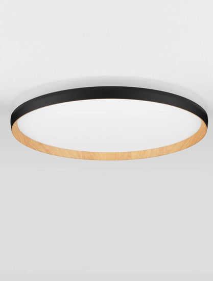 Nova Luce LED Deckenleuchte Vomos dimmbar 55W CCT warm-/neutralweiss 2700/3000/4000K Schwarz Holz Aluminium Metall Ø60cm 9030517