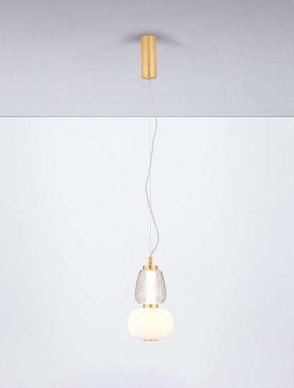Nova Luce LED Pendelleuchte Movil dimmbar 18W warmweiss 3000K Opal Platingold Glas Metall Ø17cm 9030538