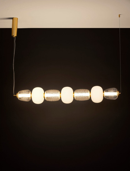 Nova Luce LED Pendelleuchte Movil dimmbar 42W warmweiss 3000K Opal Platingold Glas Metall 110x17cm 9030539