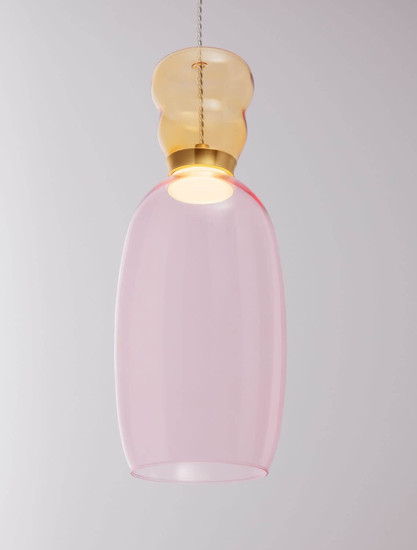Nova Luce LED Pendelleuchte Pluma 5W warmweiss 3000K Gelb Pink Gold Glas Metall Ø15cm 9030545