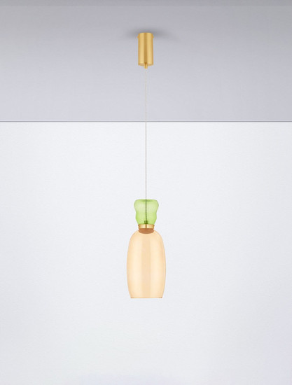 Nova Luce LED Pendelleuchte Pluma 5W warmweiss 3000K Hellgrün Gelb Gold Glas Metall Ø15cm 9030546