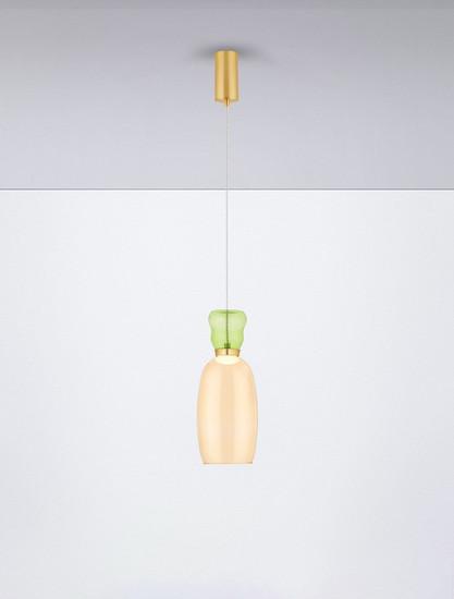 Nova Luce LED Pendelleuchte Pluma 5W warmweiss 3000K Hellgrün Gelb Gold Glas Metall Ø15cm 9030546