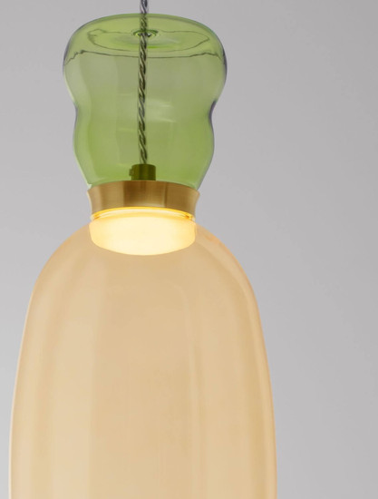 Nova Luce LED Pendelleuchte Pluma 5W warmweiss 3000K Hellgrün Gelb Gold Glas Metall Ø15cm 9030546