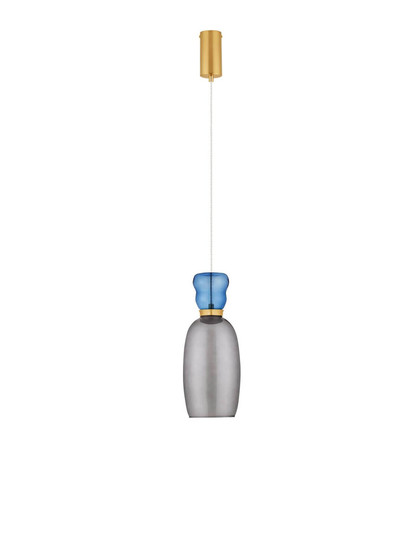 Nova Luce LED Pendelleuchte Pluma 5W warmweiss 3000K Hellblau Rauchgrau Gold Glas Metall Ø15cm 9030547