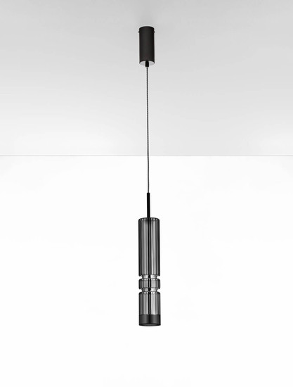 Nova Luce LED Pendelleuchte Bento 7W warmweiss 3000K Rauchgrau Schwarz Glas Metall Ø8cm 9030553