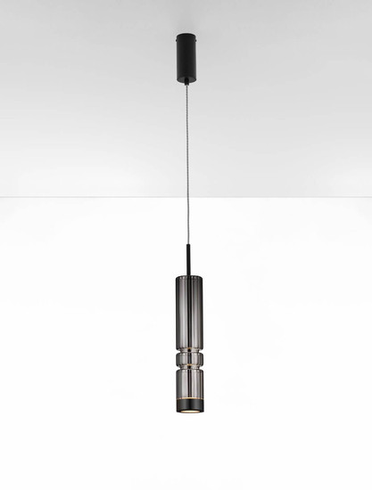 Nova Luce LED Pendelleuchte Bento 7W warmweiss 3000K Rauchgrau Schwarz Glas Metall Ø8cm 9030553