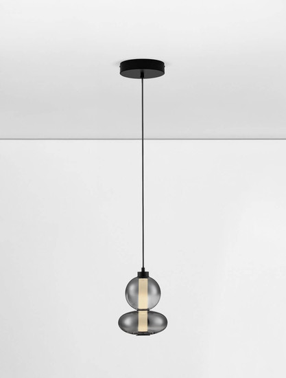 Nova Luce LED Pendelleuchte Bally dimmbar 12W warmweiss 3000K Rauchgrau Schwarz Glas Metall Ø20cm 9030554