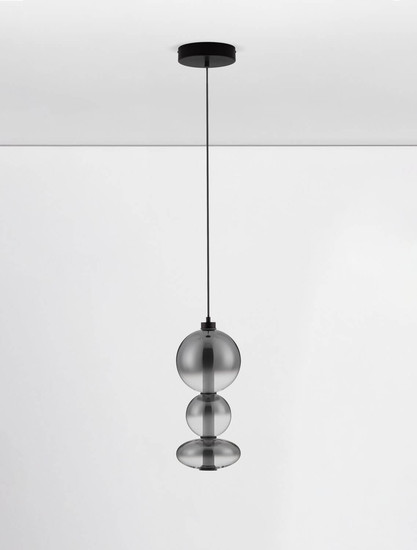 Nova Luce LED Pendelleuchte Bally dimmbar 20W warmweiss 3000K Rauchgrau Schwarz Glas Metall Ø20cm 9030555