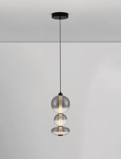 Nova Luce LED Pendelleuchte Bally dimmbar 20W warmweiss 3000K Rauchgrau Schwarz Glas Metall Ø20cm 9030555