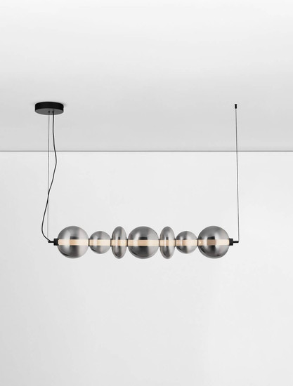 Nova Luce LED Pendelleuchte Bally dimmbar 40W warmweiss 3000K Rauchgrau Schwarz Glas Metall 117x19,5cm 9030557