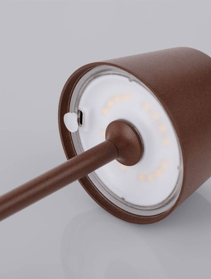 Nova Luce LED Akku-Tischleuchte Deck dimmbar 2W warmweiss 3000K USB IP54 Cortenstahl Aluminium Ø8,5cm 9030563
