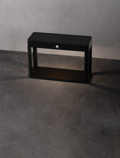 Nova Luce LED Solar-Sockelleuchte Berni 2W warmweiss 3000K Bewegungsmelder IP65 Schwarz Aluminium 15,5cm 9030565