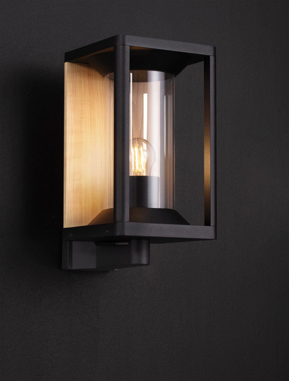 Nova Luce Außen-Wandleuchte Pacific E27 IP65 Schwarz Holz Aluminium 28x21cm 9030601