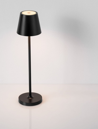 Nova Luce LED Akku-Tischleuchte Petit dimmbar 2W warmweiss 3000K IP54 salzwasserfest Schwarz Aluminium Ø7cm 9030712