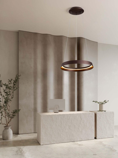Nova Luce LED Pendelleuchte Ormi dimmbar 38W CCT warm-/neutralweiss 2700/3000/4000K Kaffeebraun Aluminium Ø45cm 9030927