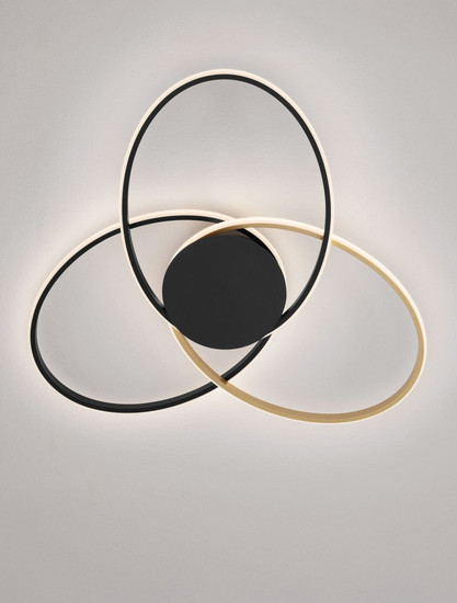 Nova Luce LED Deckenleuchte Aveo dimmbar 48W warmweiss 3200K Schwarz Gold Stahl Aluminium 63x58,5cm 9081826