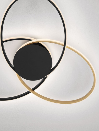 Nova Luce LED Deckenleuchte Aveo dimmbar 48W warmweiss 3200K Schwarz Gold Stahl Aluminium 63x58,5cm 9081826