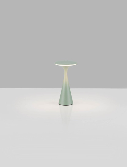 Nova Luce LED Akku-Tischleuchte Grigio dimmbar 2W CCT extra-warm-/warmweiss 2200/2700/3000K IP54 Salbeigrün Aluminium Ø10cm 9136454
