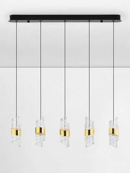 Nova Luce LED Pendelleuchte Seneca 41W warmweiss 3000K Platingold Schwarz Metall 83x7,5cm 9186940