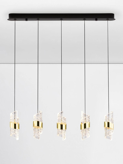 Nova Luce LED Pendelleuchte Seneca 41W warmweiss 3000K Platingold Schwarz Metall 83x7,5cm 9186940