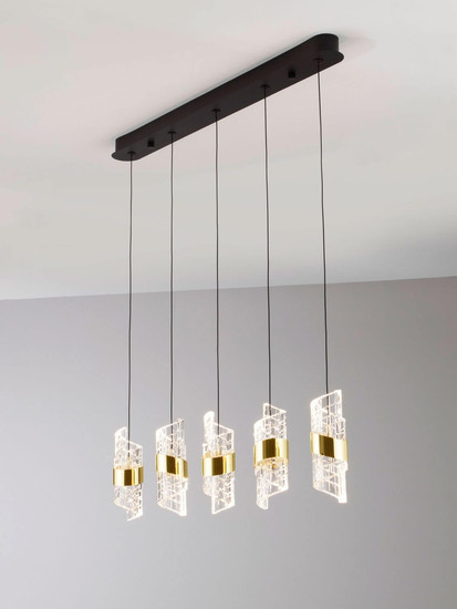 Nova Luce LED Pendelleuchte Seneca 41W warmweiss 3000K Platingold Schwarz Metall 83x7,5cm 9186940