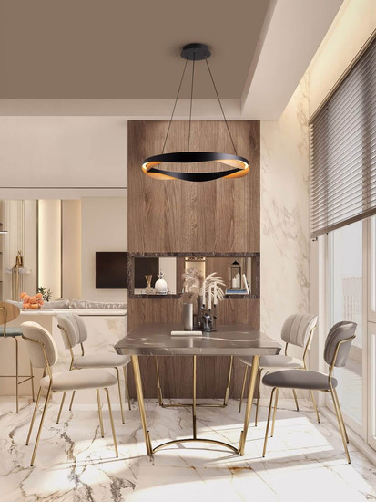 Nova Luce LED Pendelleuchte Radon dimmbar 53W warmweiss 3000K Schwarz Gold Aluminium Ø65cm 9186948