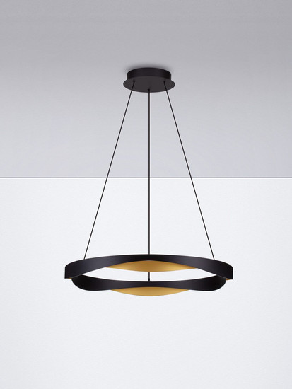Nova Luce LED Pendelleuchte Radon dimmbar 53W warmweiss 3000K Schwarz Gold Aluminium Ø65cm 9186948