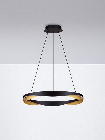 Nova Luce LED Pendelleuchte Radon dimmbar 53W warmweiss 3000K Schwarz Gold Aluminium Ø65cm 9186948