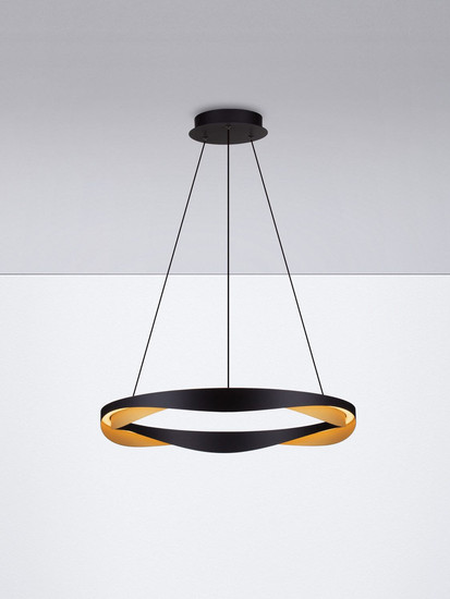 Nova Luce LED Pendelleuchte Radon dimmbar 53W warmweiss 3000K Schwarz Gold Aluminium Ø65cm 9186948