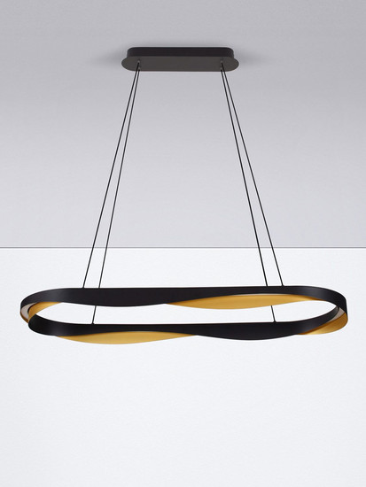 Nova Luce LED Pendelleuchte Radon dimmbar 63W warmweiss 3000K Schwarz Gold Aluminium 100x36cm 9186949