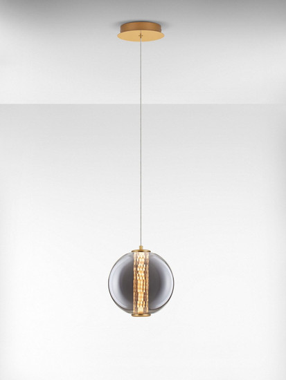 Nova Luce LED Pendelleuchte Navi 8W warmweiss 3000K Messinggold Rauchgrau Glas Metall Ø22cm 9186951