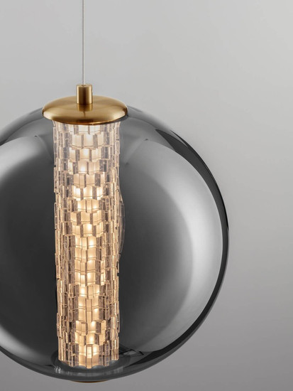 Nova Luce LED Pendelleuchte Navi 8W warmweiss 3000K Messinggold Rauchgrau Glas Metall Ø22cm 9186951