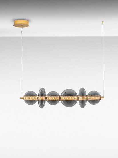 Nova Luce LED Pendelleuchte Navi dimmbar 29W warmweiss 3000K Messinggold Rauchgrau Glas Metall 111x22cm 9186954