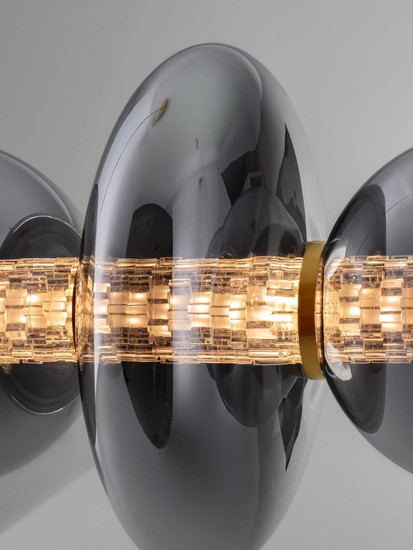 Nova Luce LED Pendelleuchte Navi dimmbar 29W warmweiss 3000K Messinggold Rauchgrau Glas Metall 111x22cm 9186954