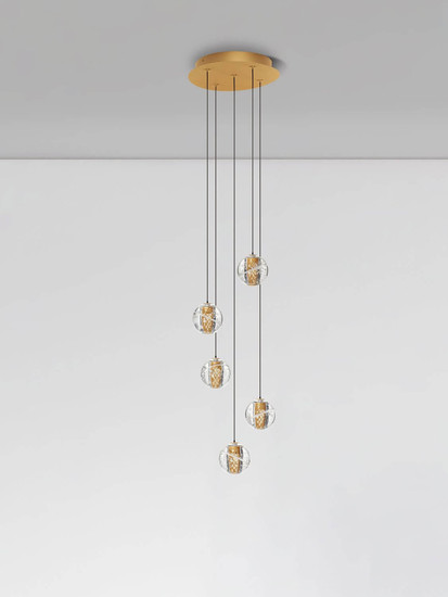 Nova Luce LED Pendelleuchte Licio dimmbar 16W warmweiss 3000K Gold Glas Metall Ø31cm 9186960