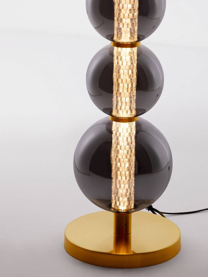 Nova Luce LED Stehleuchte Navi dimmbar 37W warmweiss 3000K Messinggold Rauchgrau Glas Metall 140cm 9186984