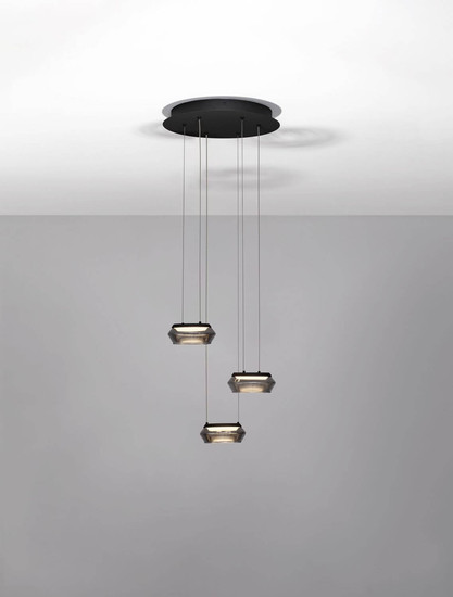 Nova Luce LED Pendelleuchte Jailyn dimmbar 24W warmweiss 3000K Rauchgrau Schwarz Glas Aluminium Ø35cm 9236102