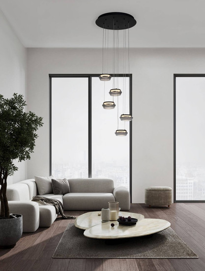 Nova Luce LED Pendelleuchte Jailyn dimmbar 40W warmweiss 3000K Rauchgrau Schwarz Glas Aluminium Ø45cm 9236103