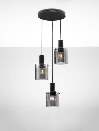 Nova Luce Pendelleuchte Mirbi 3-flammig 3xE27 Schwarz Stahl Glas Ø45cm 9236201