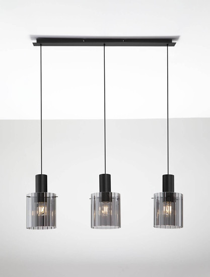 Nova Luce Pendelleuchte Mirbi 3-flammig 3xE27 Schwarz Stahl Glas 96x18cm 9236202